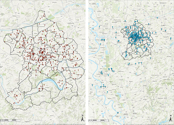 Figure 1. Place of residence (left) and place of work (right); n = 329