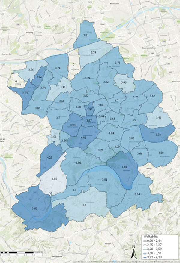 Figure 2. Walkability by district