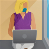 Woman with laptop and mask